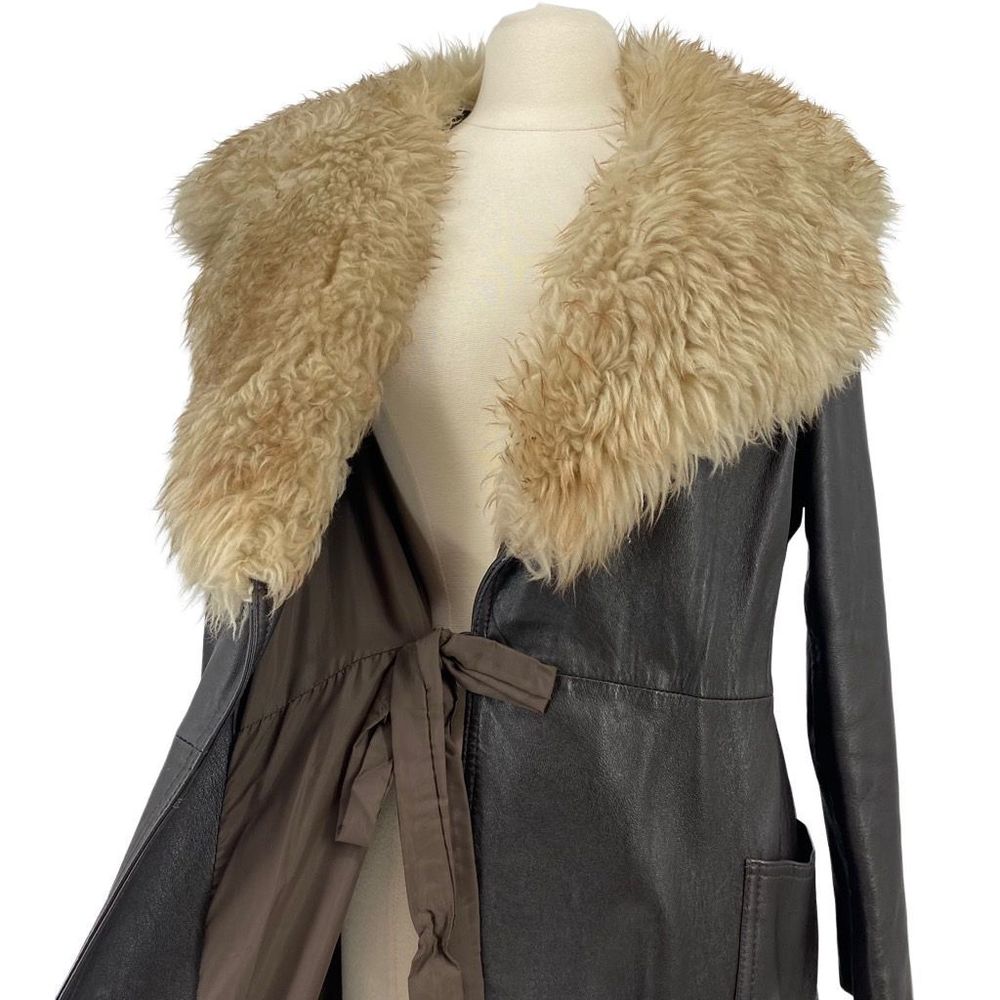 Vintage 70s Cyril Daniel Leather Trench Coat with Fur Collar Size M Union Made i - Picture 6 of 14